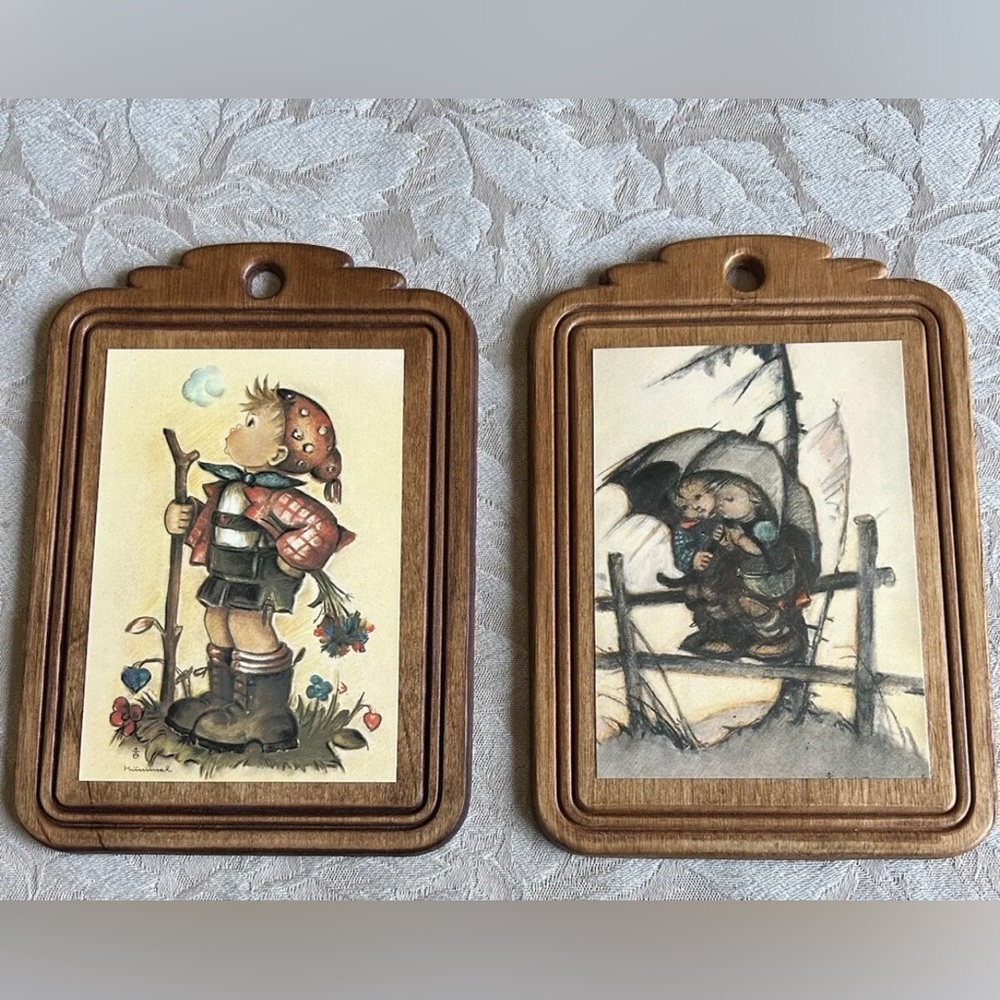 Vintage Hummel wall hangings.